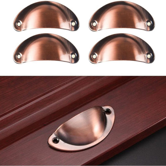 10 Pcs Red Copper Vintage Shell Handles for Drawer Cabinet, 8.2 x 3.5 cm