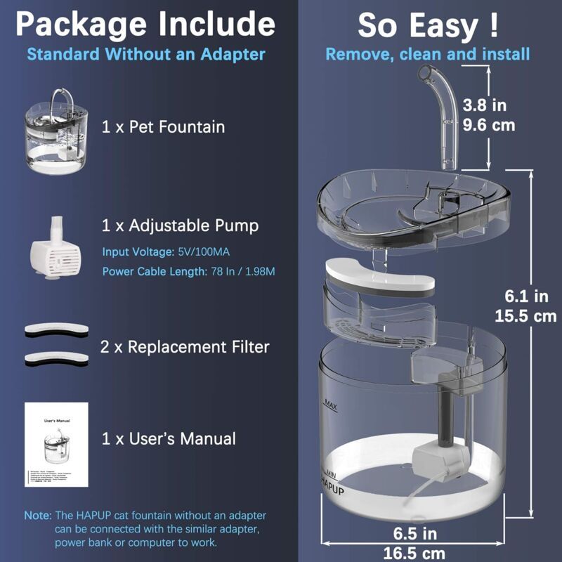 Automatic Cat Water Fountain 1.8L with USB Pump Carbon Filter and Smart Water Mode