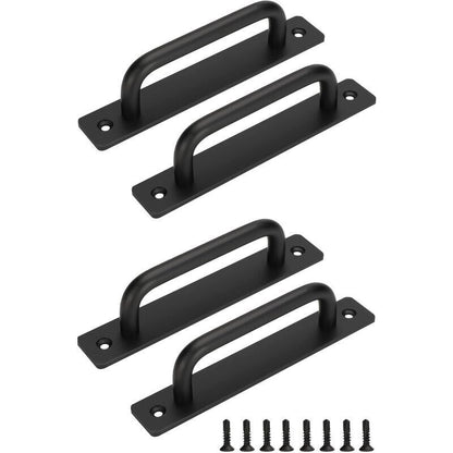 4 Pcs Black Sliding Barn Door Handles with Stainless Steel Plate, 128 mm Hole Spacing