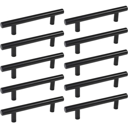 10 Pcs Black Stainless Steel Kitchen Cupboard Door Handles, 192 mm Hole Spacing