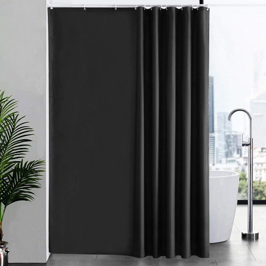 Anti Mildew Black Polyester Shower Curtain with Hooks, 260 x 200 cm