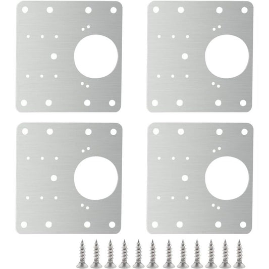 4 Pcs Stainless Steel Hinge Repair Plates with Screws for Cabinet Furniture Shelves