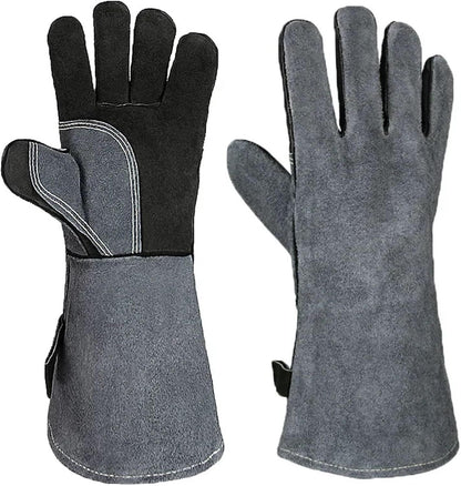 Leather Oven Mitts Heat Resistant up to 500C - Non-Slip Cooking Gloves for Grilling, Baking & Blacksmithing