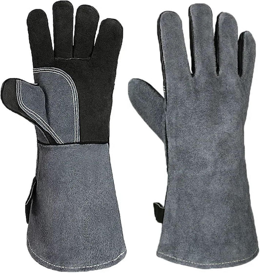Leather Oven Mitts Heat Resistant up to 500C - Non-Slip Cooking Gloves for Grilling, Baking & Blacksmithing