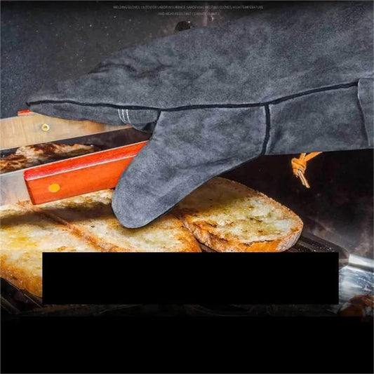 Leather Oven Mitts Heat Resistant up to 500C - Non-Slip Cooking Gloves for Grilling, Baking & Blacksmithing