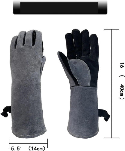Leather Oven Mitts Heat Resistant up to 500C - Non-Slip Cooking Gloves for Grilling, Baking & Blacksmithing