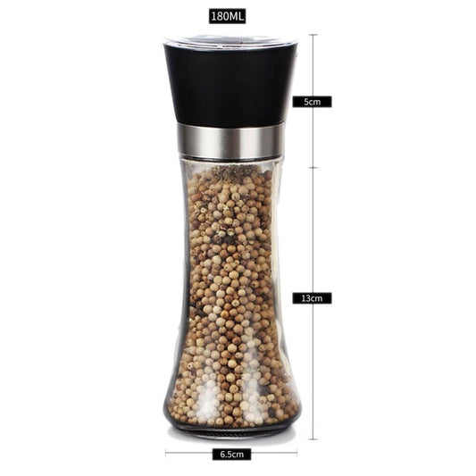180 ml Glass Salt and Pepper Grinder, 18 cm Manual Mill with Adjustable Ceramic Core
