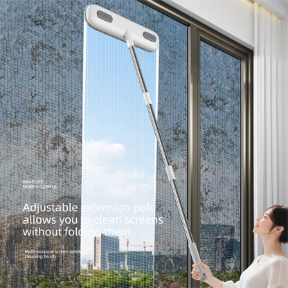 2-in-1 Window Screen Cleaning Brush with 82 cm Extendable Stainless Steel Handle, Wet and Dry Mesh Cleaner