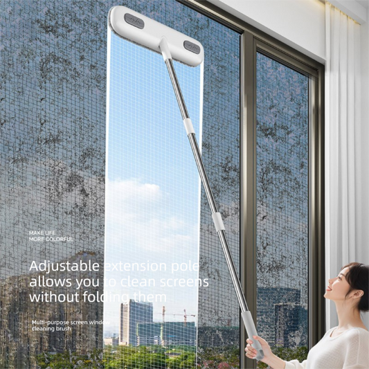 2-in-1 Window Screen Cleaning Brush with 82 cm Extendable Stainless Steel Handle, Wet and Dry Mesh Cleaner