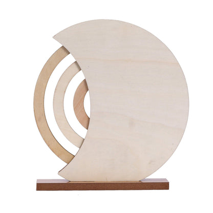 Rustic Wooden Perpetual Calendar, Moon Shape Desk and Home Decor, 20 x 18 cm