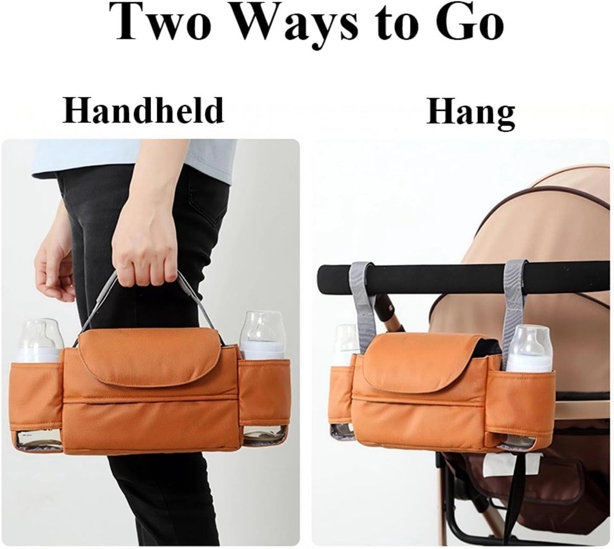 Universal Stroller Storage Bag with Cup Holder and Tissue Pocket Brown