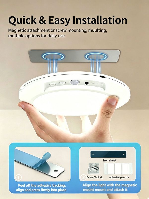 Wireless Rechargeable Motion Sensor LED Ceiling Light, 8000mAh Dimmable 3 Color Temp, Magnetic Drill-Free Mount Remote Lamp for Hall Kitchen Closet Garage