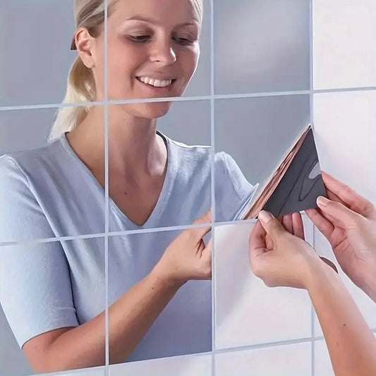 Mirror Wall Stickers | Mirror Stickers | Bathroom Stickers | 9 Wall Stickers | 15x15 cm | On Tiles and Smooth Surfaces