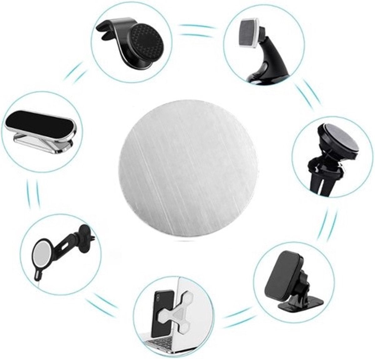 2oz Metal Round Plate For Phone | Self-Adhesive Magnetic | Phone Holder | Phone Sticker | Metal Phone Plate | Round | Silver
