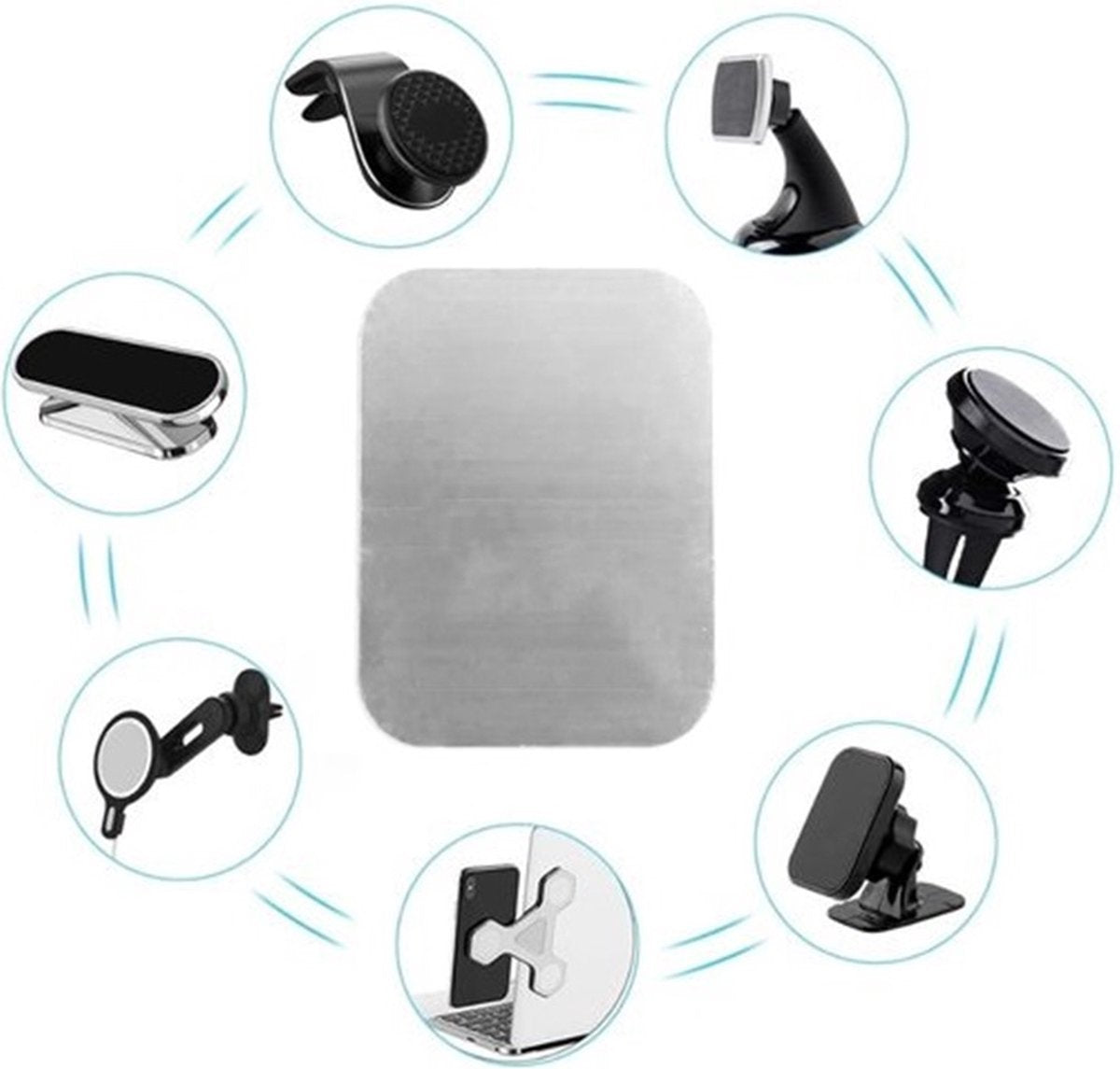 2x Metal Square Plate for Phone | Self-Adhesive Magnetic | Phone Holder | Phone Sticker | Metal Phone Plate | Round | Silver