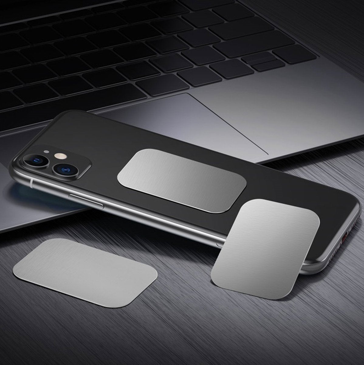 2x Metal Square Plate for Phone | Self-Adhesive Magnetic | Phone Holder | Phone Sticker | Metal Phone Plate | Round | Silver