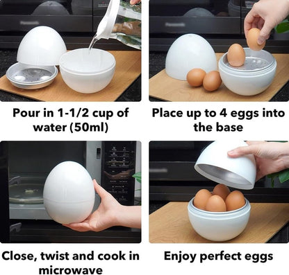Egg cooker - Pressure cooker with 4 eggs for hard and medium-boiled eggs - Fast microwave egg cooker - Cooking time of 9 minutes - User-friendly microwave egg poacher