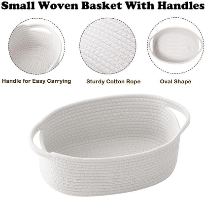 Gift basket with gift bag and ribbons - Small woven rope storage shelf - Empty gift baskets - Decorative storage box for birthday party for cat, dog, pet with handles (white)