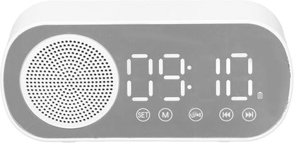 Bluetooth speaker alarm clock - with LED mirror display, radio, weather forecast - two high-volume alarms - suitable for deep sleepers - white