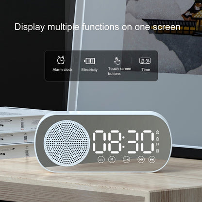 Bluetooth speaker alarm clock - with LED mirror display, radio, weather forecast - two high-volume alarms - suitable for deep sleepers - white