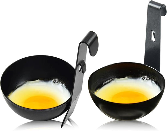 2-piece egg cooker - Stainless steel pan for poached eggs with hanging cups - Non-stick cookware for soft-boiled eggs and breakfast
