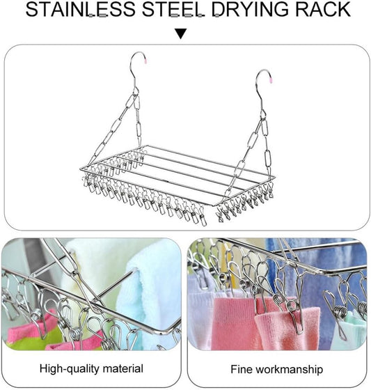 Drying Rack - 36 Stainless Steel Clips - Reinforced No Deformation - Socks and Underwear Drying Rack for Home Laundry Room
