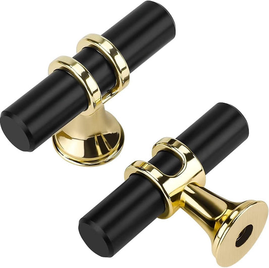 Cabinet Knobs - Drawer Knobs and Handles - 2 Pieces - Black and Gold, Single-Drill Design - Zinc Alloy - Suitable for Kitchen, Dressing Table, and Other Furniture