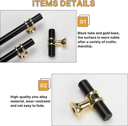 Cabinet Knobs - Drawer Knobs and Handles - 2 Pieces - Black and Gold, Single-Drill Design - Zinc Alloy - Suitable for Kitchen, Dressing Table, and Other Furniture