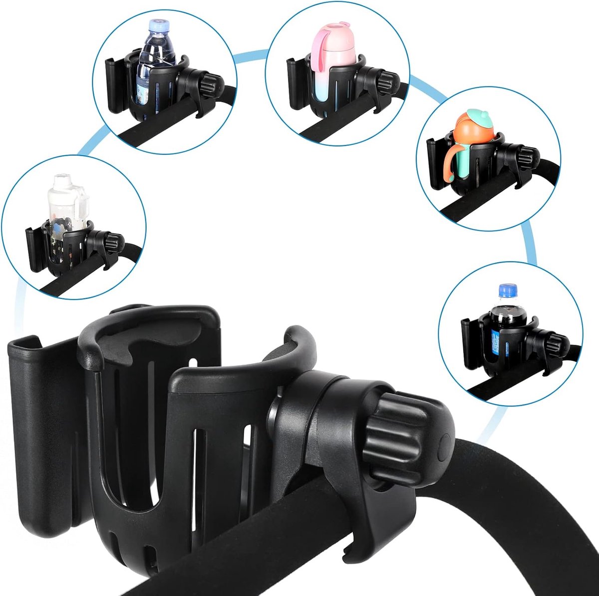 Stroller cup holder - Bicycle cup holder - Universal cup holder - 2-in-1 cup holder and phone holder - Suitable for strollers, bicycles, walkers, and wheelchairs