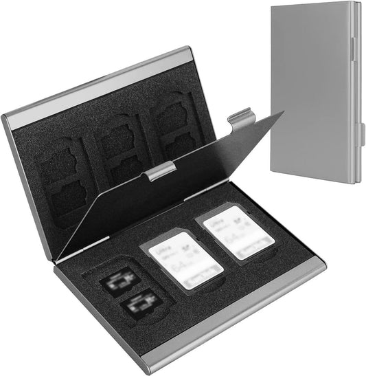 SD card holder - SD card holder - Memory card holder - Aluminum alloy hard shell - Dual layer capacity for 6 SD cards and 12 TF cards Silver color