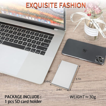 SD card holder - SD card holder - Memory card holder - Aluminum alloy hard shell - Dual layer capacity for 6 SD cards and 12 TF cards Silver color