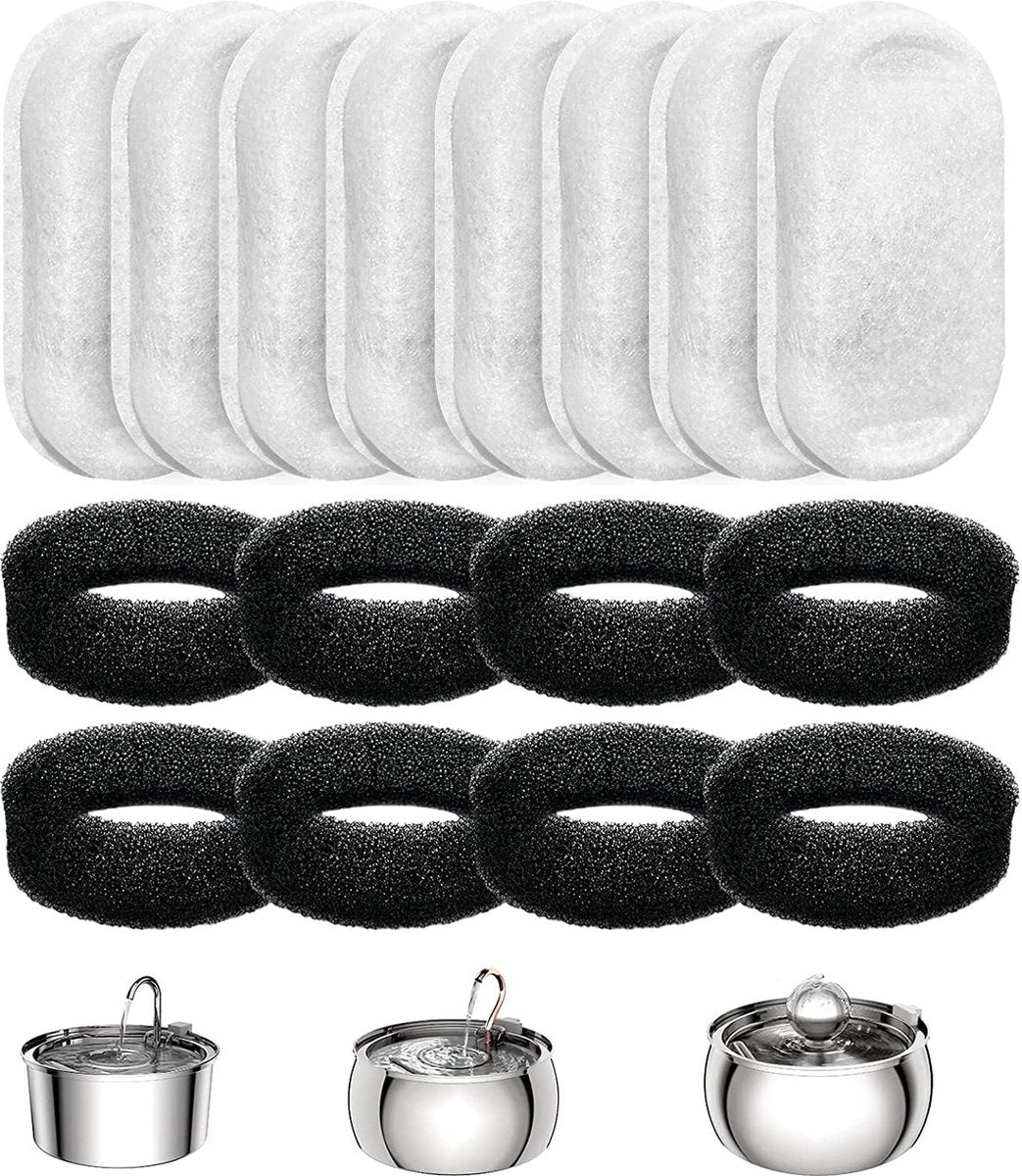 Filter cartridges - For pet water dispensers - including 8 cat fountain filters and 8 pump sponges