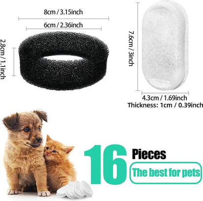 Filter cartridges - For pet water dispensers - including 8 cat fountain filters and 8 pump sponges