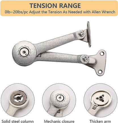 Flap Hinge - With Screws and Allen Key - High Load Capacity - 2 Pieces - Nickel-Plated - Support - Kitchen Cabinet Hinge - Furniture Hinge - Overlay Hinge - Hinge - Flap Supports - Lid Support Hinge - Sturdy & Durable