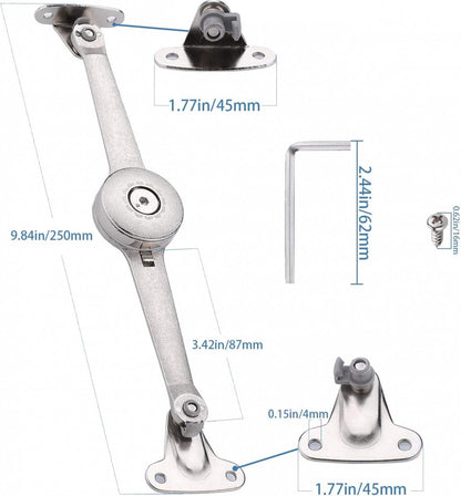 Flap Hinge - With Screws and Allen Key - High Load Capacity - 2 Pieces - Nickel-Plated - Support - Kitchen Cabinet Hinge - Furniture Hinge - Overlay Hinge - Hinge - Flap Supports - Lid Support Hinge - Sturdy & Durable