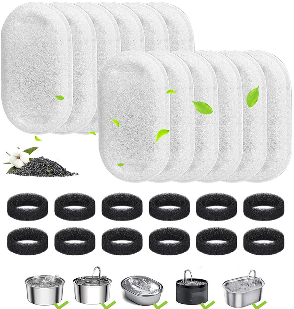 Cat Drinking Fountain Filters - 24 x Cat Fountain Filters - Filter Cartridges for Pet Water Dispensers - Drinking Fountain Filter Refills - Water Filter & Sponge Filter - Cat Water Fountain Accessories - 12 Cat Fountain Filters and 12 Pump Sponges