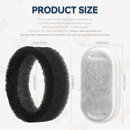 Cat Drinking Fountain Filters - 24 x Cat Fountain Filters - Filter Cartridges for Pet Water Dispensers - Drinking Fountain Filter Refills - Water Filter & Sponge Filter - Cat Water Fountain Accessories - 12 Cat Fountain Filters and 12 Pump Sponges