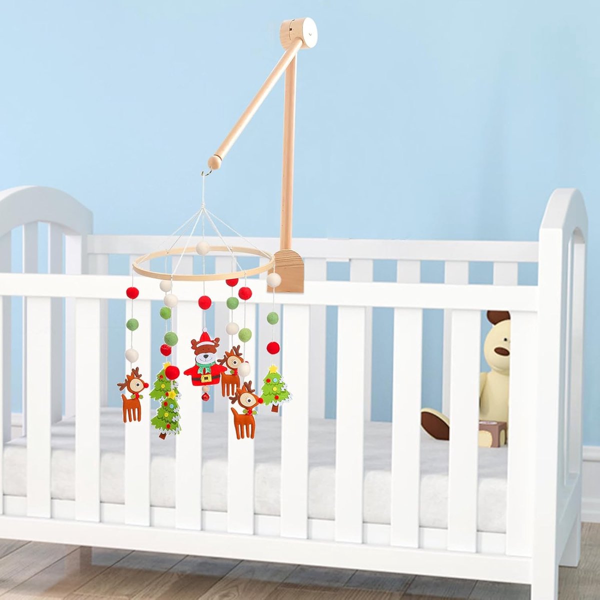 Playpen Mobile - Mobile Holder - Crib Mobile - Wooden Baby Mobile Holder - Wooden Musical Mobile Holder - Wooden Baby Mobile Holder - Wooden Playpen Mobile Holder - Baby Room Decoration - Adjustable Arm for Playpen - Easy to Mount - Adjustable - For Playp
