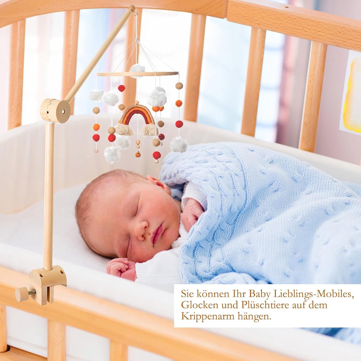 Playpen Mobile - Mobile Holder - Crib Mobile - Wooden Baby Mobile Holder - Wooden Musical Mobile Holder - Wooden Baby Mobile Holder - Wooden Playpen Mobile Holder - Baby Room Decoration - Adjustable Arm for Playpen - Easy to Mount - Adjustable - For Playp