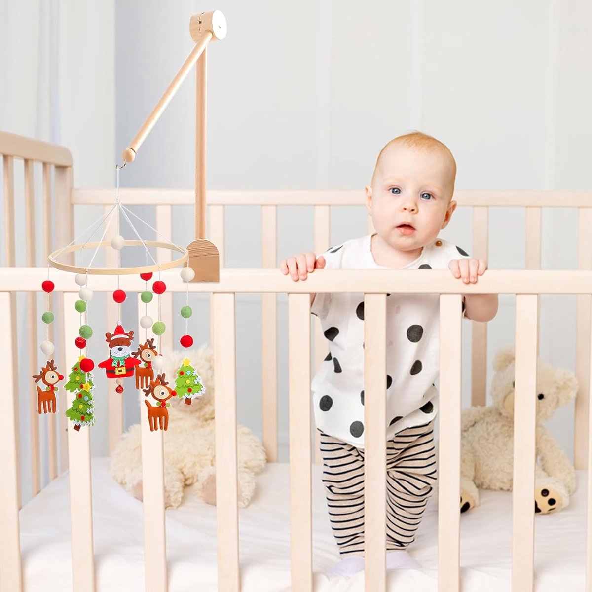 Playpen Mobile - Mobile Holder - Crib Mobile - Wooden Baby Mobile Holder - Wooden Musical Mobile Holder - Wooden Baby Mobile Holder - Wooden Playpen Mobile Holder - Baby Room Decoration - Adjustable Arm for Playpen - Easy to Mount - Adjustable - For Playp