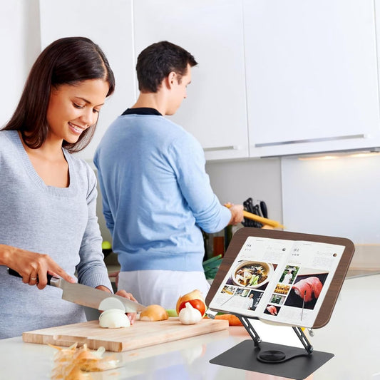 Reading Book Stand - Book Stand - Rotates 360 Degrees - With Page Holders - Adjustable Book Stand - Cookbook Stand - Anti-Slip Reading Stand - Book Support - Foldable and Portable - For Office, Kitchen, School, Textbook, Recipe