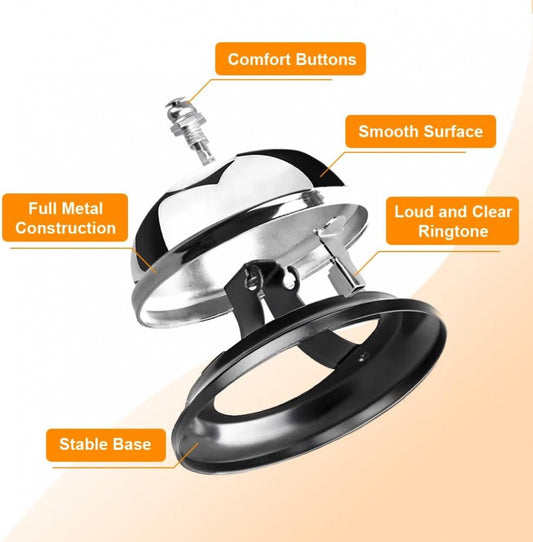 Table Bell - 2 Pieces - Reception Bell - Small Table Bell - School Bell - Counter Bell - Hotel Bell - Butler Bell - Kitchen Bell - Hospitality Bell - Santa Claus Bell - Stainless Steel - 9 Cm - Loud Sound - Bell - Silver/Black