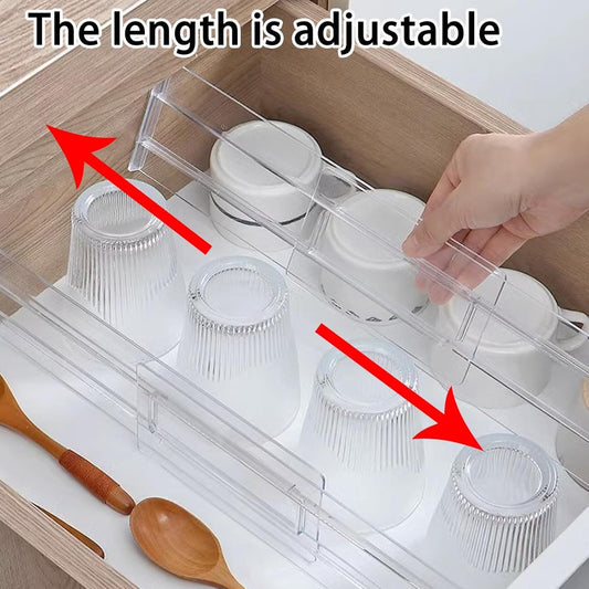 Drawer Divider - 8 Pieces - Drawer Organizer - Cutlery Organizer - Storage System - Drawer Trays - For Kitchen/Bedroom/Office/Clothing - Easy to Install - Organizers - Adjustable - Extendable - Plastic - Multifunctional - Transparent