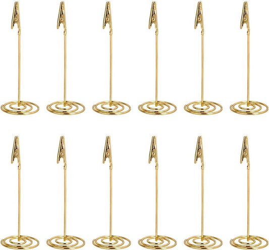 KZQ 12 Pieces - Clip Photo Holders - Photo Holder with Clip - Photo Frame - Stainless Steel Card Holder - Table Card Holder - Name Tag - For Office, Wedding, Party, Home Decor, Shops, Restaurants, Display, Table Numbers, Price Tags - Gold