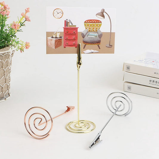 KZQ 12 Pieces - Clip Photo Holders - Photo Holder with Clip - Photo Frame - Stainless Steel Card Holder - Table Card Holder - Name Tag - For Office, Wedding, Party, Home Decor, Shops, Restaurants, Display, Table Numbers, Price Tags - Gold