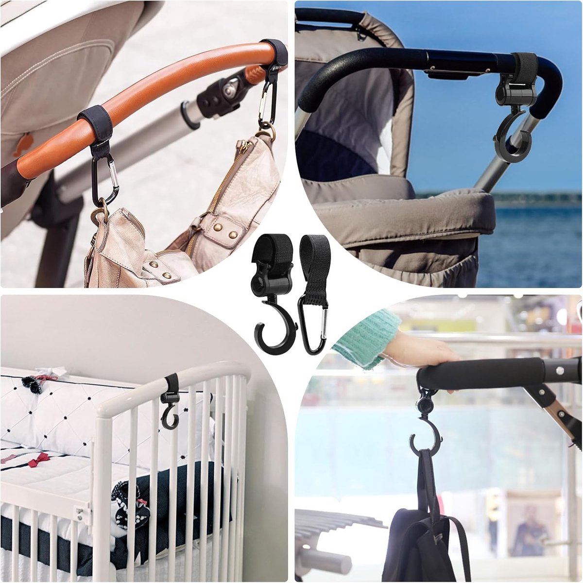 4 Stroller Bag Hooks - Bag Hook - Stroller Straps - Buggy Hook - Stroller Hooks - Multifunctional Velcro Hook - Large - Stroller Bag Hooks - Shopping Hook - Universal Bag Hook - Buggy Bag Hooks - Buggy Accessories