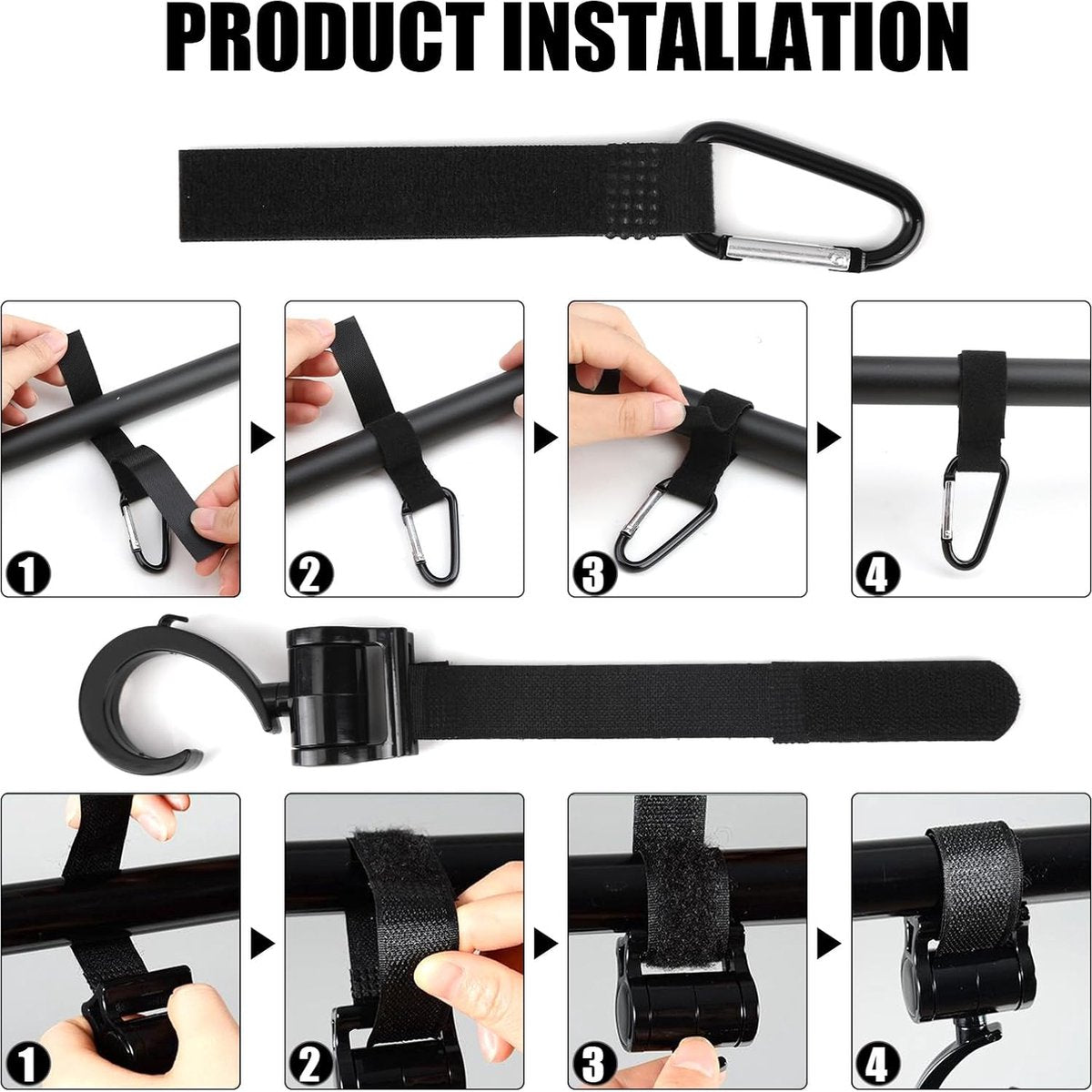 4 Stroller Bag Hooks - Bag Hook - Stroller Straps - Buggy Hook - Stroller Hooks - Multifunctional Velcro Hook - Large - Stroller Bag Hooks - Shopping Hook - Universal Bag Hook - Buggy Bag Hooks - Buggy Accessories
