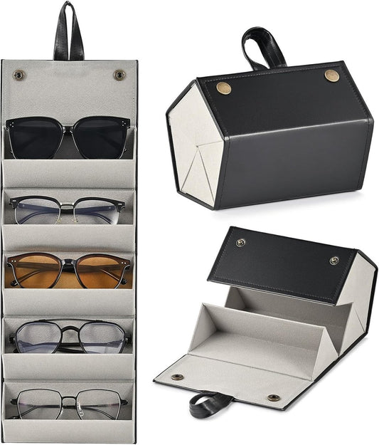 Storage Box for Glasses - Roll-Up Glasses Storage Bag - Glasses Case Storage Box for Up to 5 Glasses - Glasses Case Organizer - Glasses Case - Storage Box - Store Glasses - Sunglasses Storage Box - Black