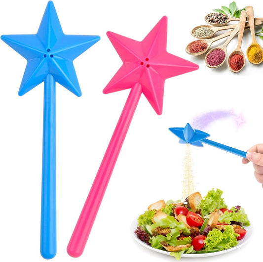 Salt Shakers - 2 Pieces - Salt and Pepper Shaker - Small Spice Shaker - Small Spice Container - Funny Star-Shaped - Herb Sticks - Magic Wand - Table Decoration - With Holes - For Restaurant Kitchen Gadgets - Plastic - Blue and Pink