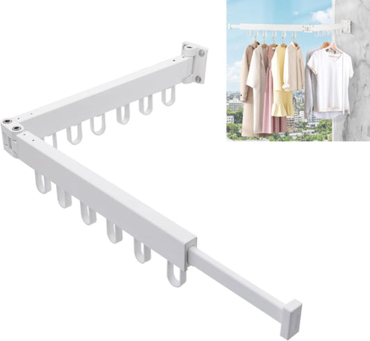 Foldable Wall Drying Rack - Foldable Wall Clothes Rack - Foldable Wall Clothes Rod - 2-Way Drying Rack - Space-Saving - Foldable - For Laundry, Balcony, Bathroom, Terrace, Dormitory, Apartment - White - 1 piece
